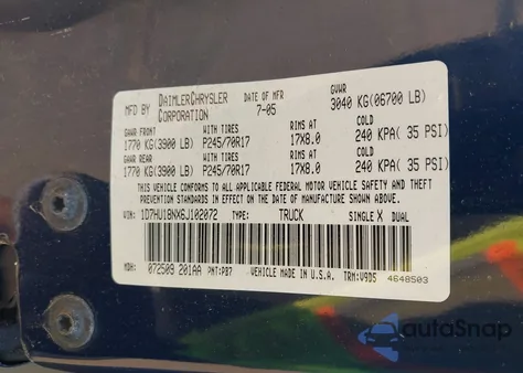 2006 Dodge Ram 1500 Slt/Trx4 Off Road/Sport из США, поврежденный, VIN 1D7HU18NX6J102072